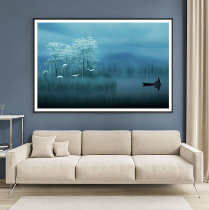 Boat & Forest on Misty River View Home Decor Premium Quality Poster Print Choose Your Sizes