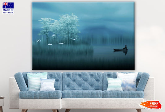 Man on a Boat in Lake Print 100% Australian Made