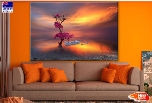 Stunning Red Leaves Tree in Sunset Photograph Print 100% Australian Made