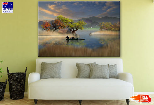 Stunning Lake view with Boat Photograph Print 100% Australian Made