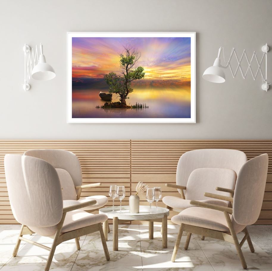 Tree on Lake Scenery Photograph Home Decor Premium Quality Poster Print Choose Your Sizes