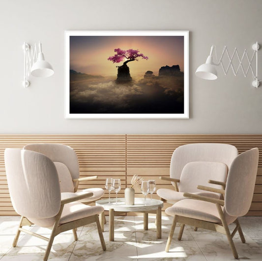 Blossom Tree on Mountain Sunset Scenery Photograph Home Decor Premium Quality Poster Print Choose Your Sizes