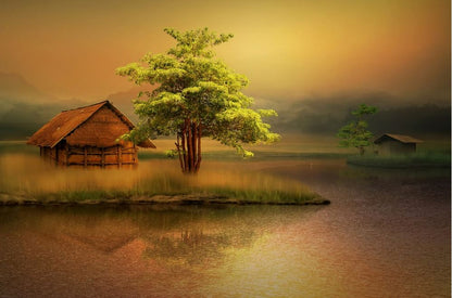 House on Lake Scenery Photograph Home Decor Premium Quality Poster Print Choose Your Sizes