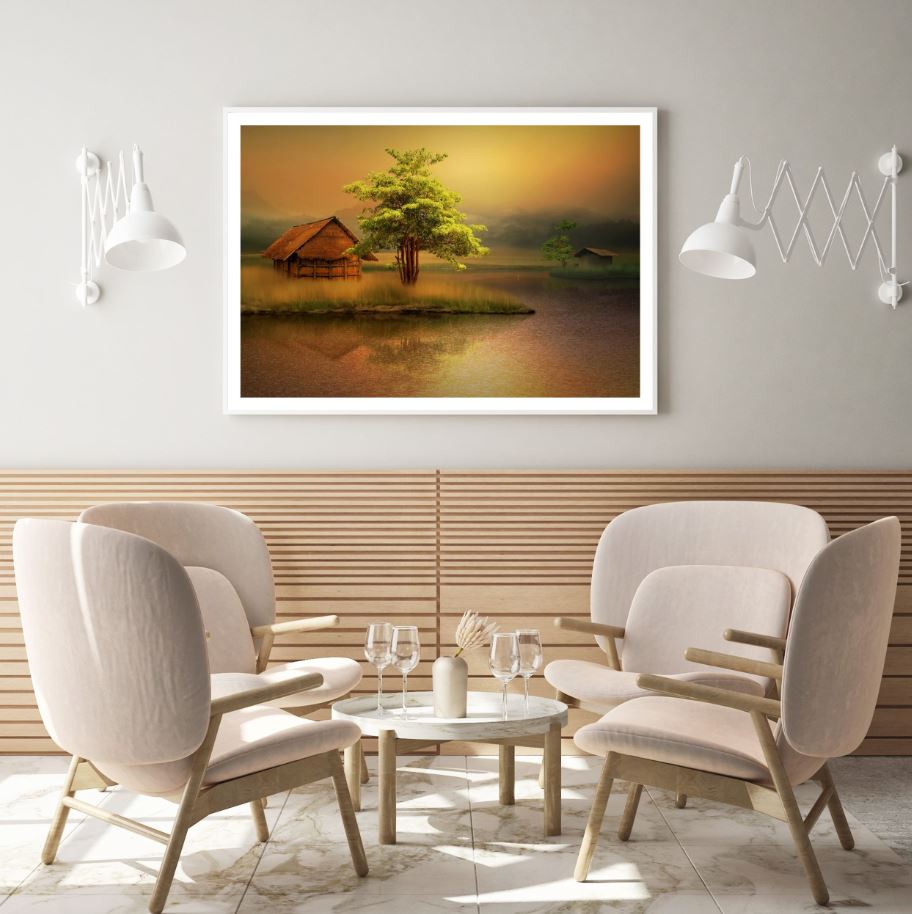 House on Lake Scenery Photograph Home Decor Premium Quality Poster Print Choose Your Sizes