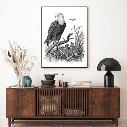 Eagle & Babies B&W Painting Home Decor Premium Quality Poster Print Choose Your Sizes