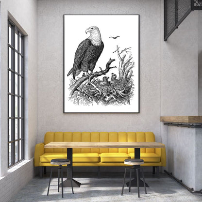 Eagle & Babies on Nest B&W Art Home Decor Premium Quality Poster Print Choose Your Sizes