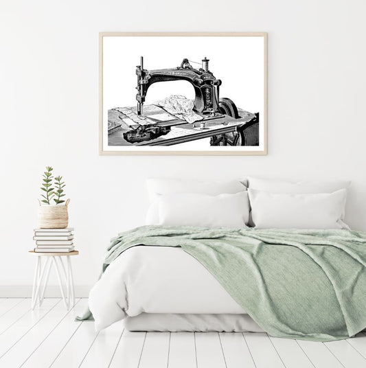 Sewing Machine B&W Painting Home Decor Premium Quality Poster Print Choose Your Sizes