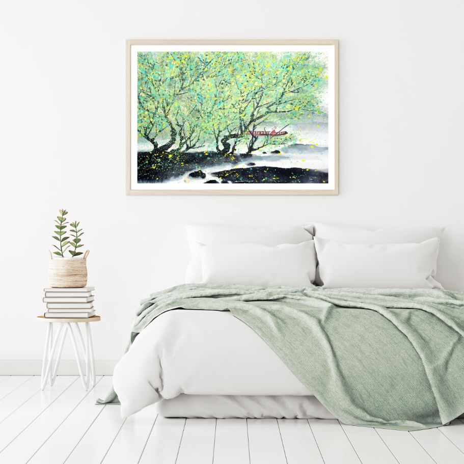 Tree & Boat Watercolor Painting Home Decor Premium Quality Poster Print Choose Your Sizes