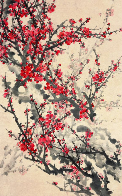 Red Flower Tree Watercolor Painting Home Decor Premium Quality Poster Print Choose Your Sizes