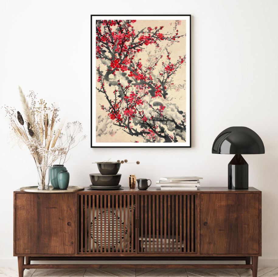 Red Flower Tree Watercolor Painting Home Decor Premium Quality Poster Print Choose Your Sizes