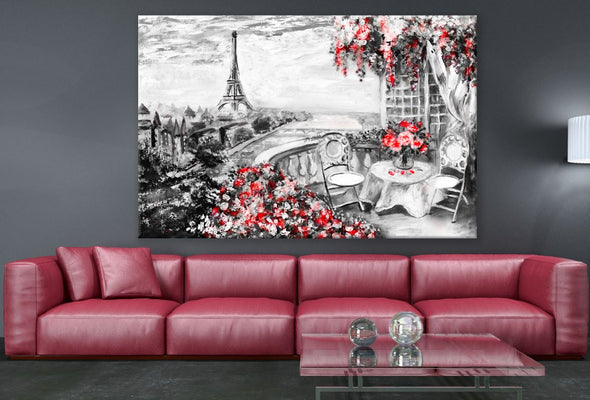 Eiffel Tower Pink Rose Floral Painting Print 100% Australian Made