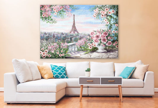 Eiffel Tower Paris Pink Rose Painting Print 100% Australian Made