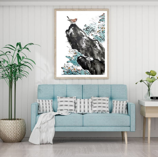 Bird on Mountain Watercolor Painting Home Decor Premium Quality Poster Print Choose Your Sizes