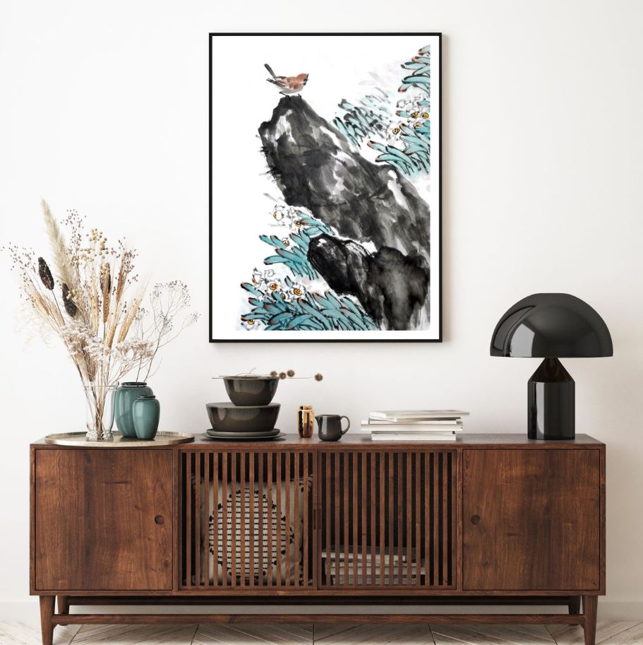 Bird on Hill Watercolor Painting Home Decor Premium Quality Poster Print Choose Your Sizes