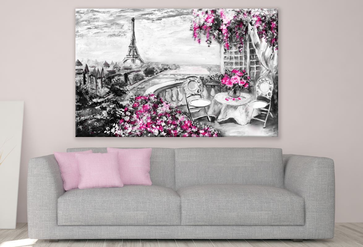 Eiffel Tower Purple Rose Painting Print 100% Australian Made