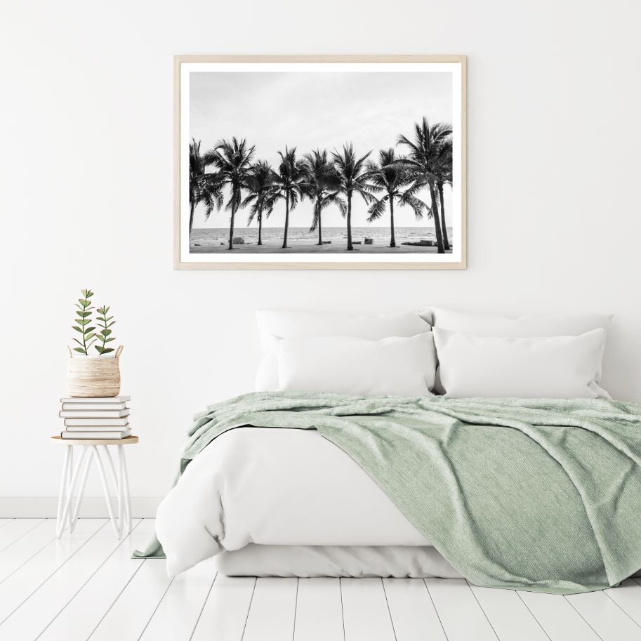 Palm Trees Near Sea B&W Scenery Home Decor Premium Quality Poster Print Choose Your Sizes