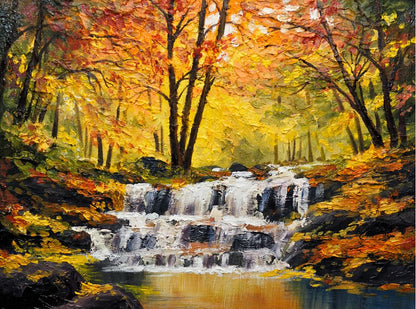 Stunning Waterfall in Autumn Forest Watercolour Painting Print 100% Australian Made