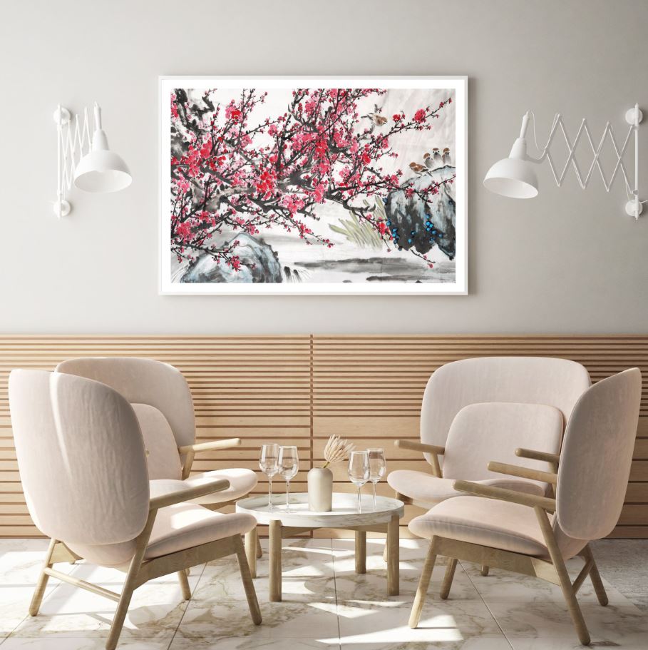 Red Floral Tree Watercolor Painting Home Decor Premium Quality Poster Print Choose Your Sizes