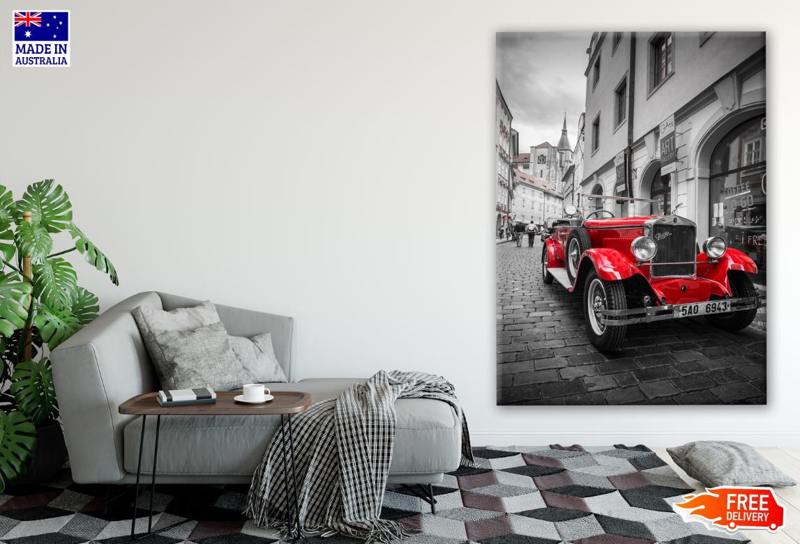 Red Car & B&W Building Photograph Print 100% Australian Made