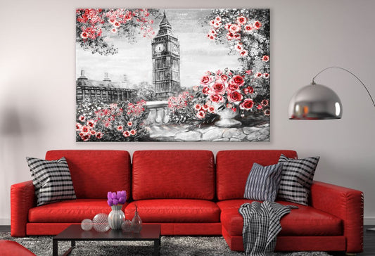 Big Ben & Red Roses Floral Design Painting Print 100% Australian Made