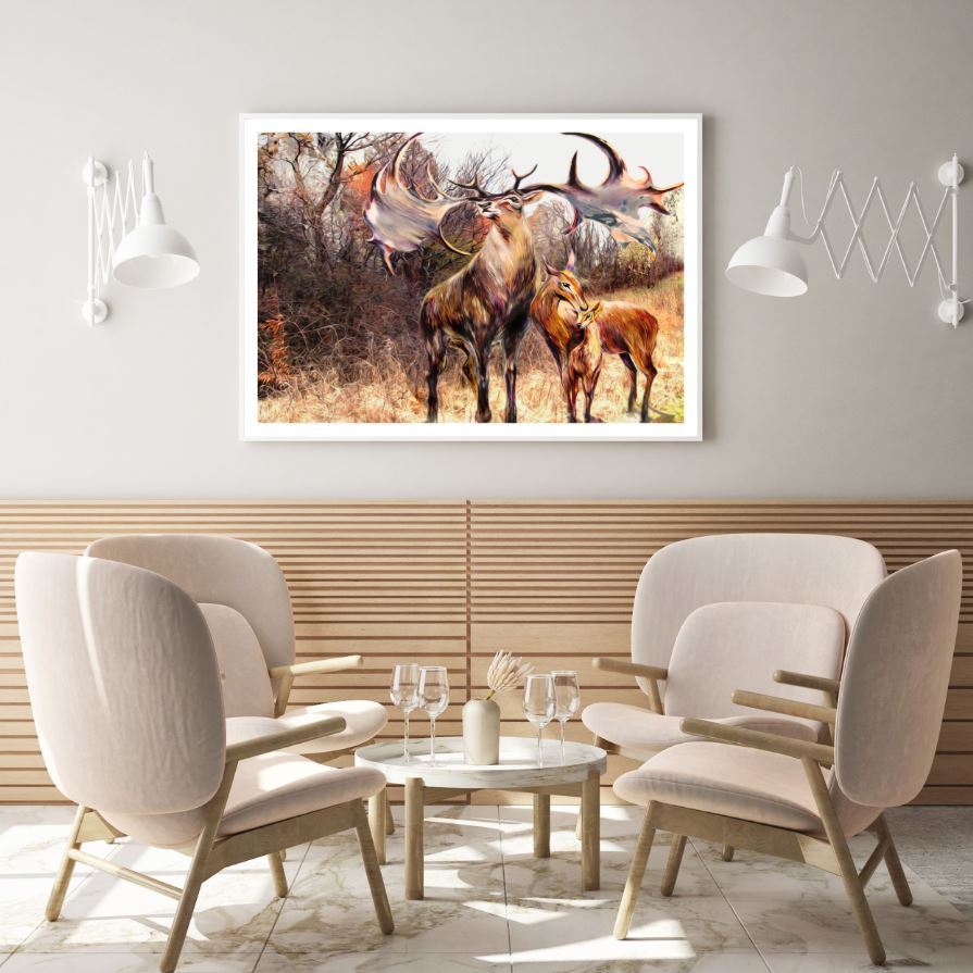 Colorful Deer Pair Oil Painting Home Decor Premium Quality Poster Print Choose Your Sizes