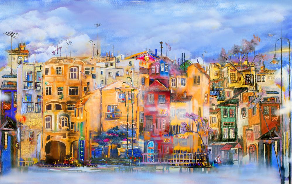 Colorful Building Watercolor Painting Home Decor Premium Quality Poster Print Choose Your Sizes