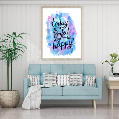 Happy Quote Watercolor Painting Home Decor Premium Quality Poster Print Choose Your Sizes