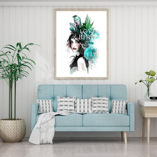 Woman & Bird with Quote Colorful Home Decor Premium Quality Poster Print Choose Your Sizes