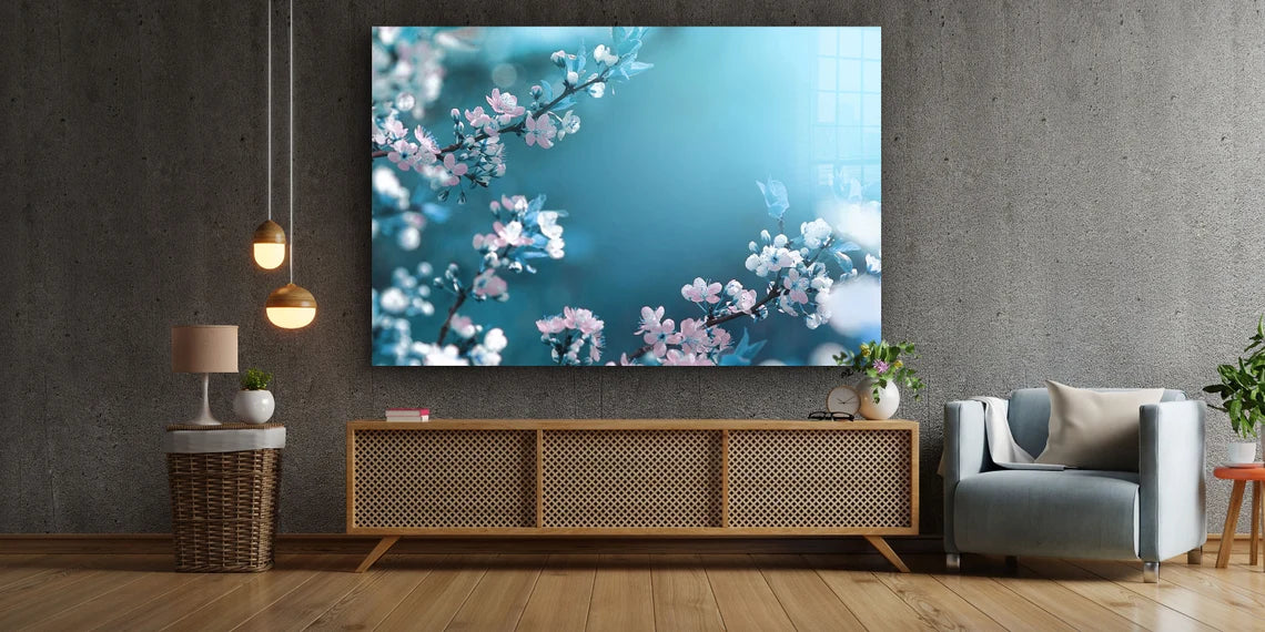 Blossom Flowers Branch Print Tempered Glass Wall Art 100% Made in Australia Ready to Hang