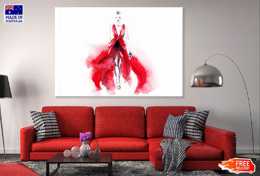 Woman in Red Dress Watercolor Painting Print 100% Australian Made