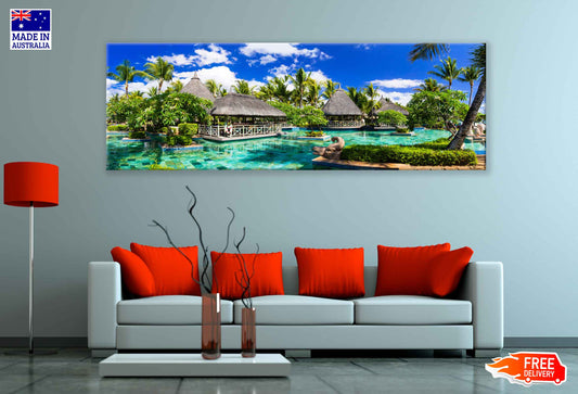 Panoramic Canvas Mauritius Island With Cabanas High Quality 100% Australian Made Wall Canvas Print Ready to Hang