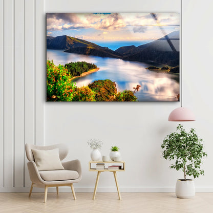 River & Mountain Sky View Photograph Acrylic Glass Print Tempered Glass Wall Art 100% Made in Australia Ready to Hang