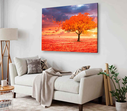 Bella Home Fantasy Red Autumn Tree Photograph Print Canvas Ready to hang