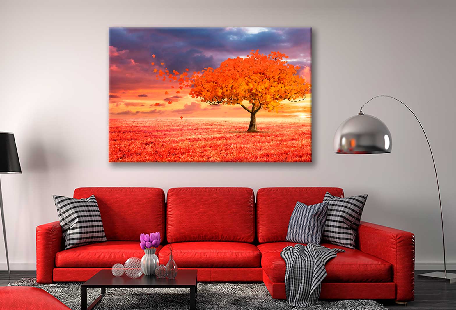 Bella Home Fantasy Red Autumn Tree Photograph Print Canvas Ready to hang