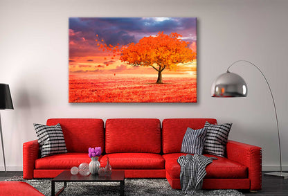 Bella Home Fantasy Red Autumn Tree Photograph Print Canvas Ready to hang