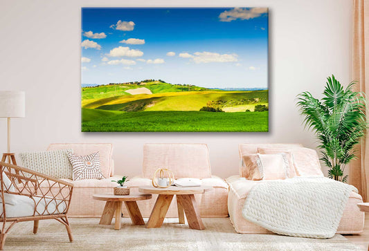 Bella Home Green Grass Field & Blue Sky View Print Canvas Ready to hang