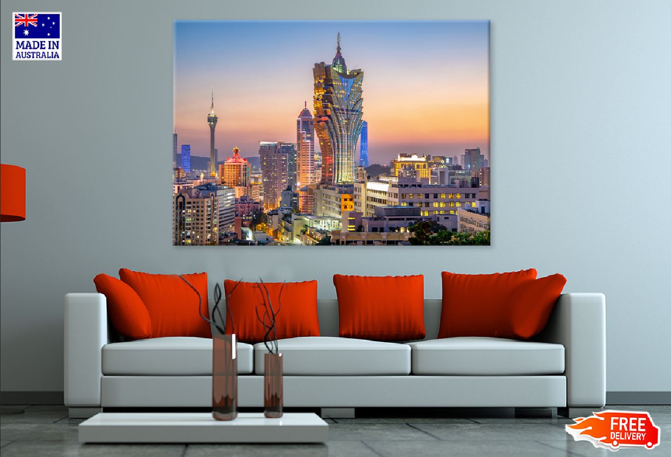 Macau City Skyline at Night View Photograph Print 100% Australian Made