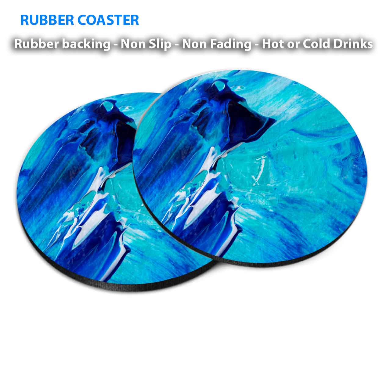 Blue White Watecolor Brush Strokes Coasters Wood & Rubber - Set of 6 Coasters