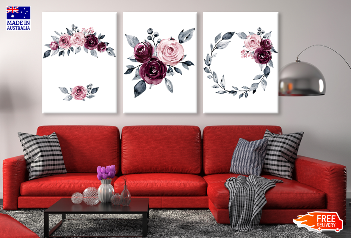 3 Set of Floral Design High Quality print 100% Australian made wall Canvas ready to hang