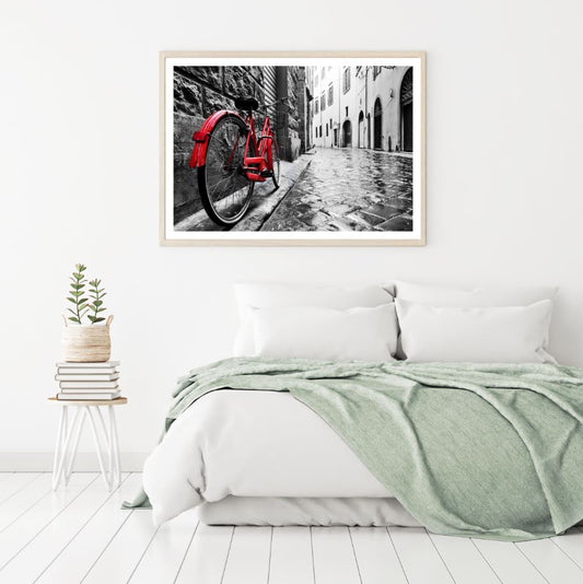 Red Bicycle in B&W Street View Home Decor Premium Quality Poster Print Choose Your Sizes