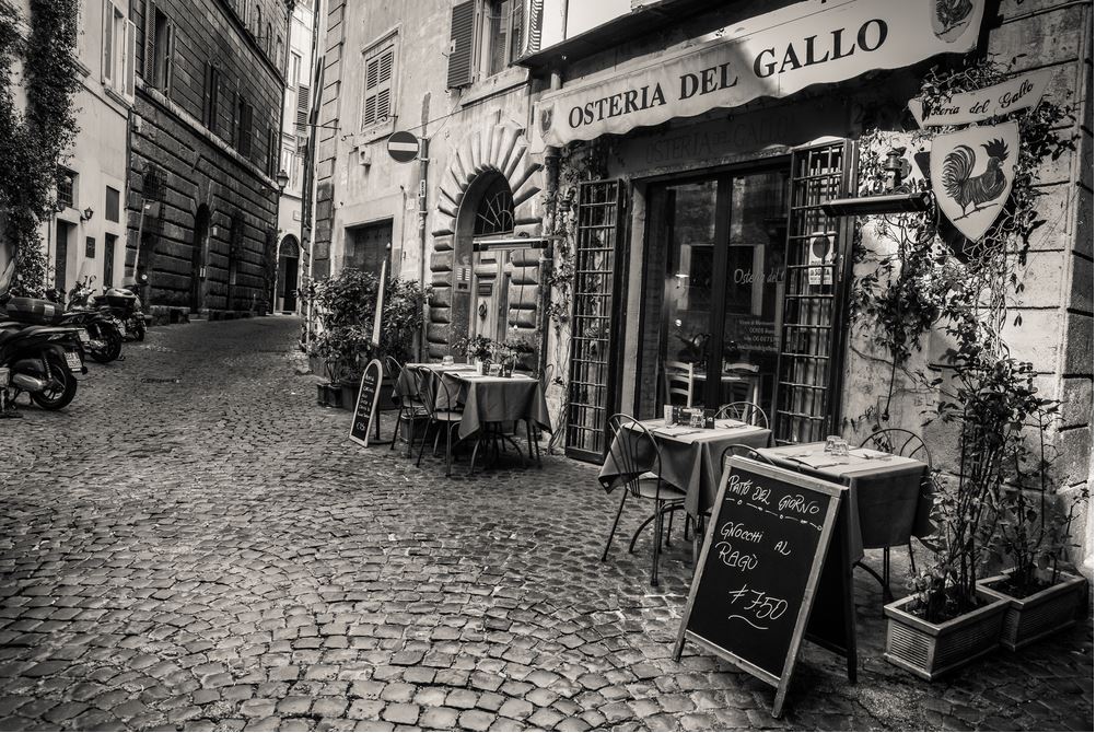 City Cafe Front B&W Photograph Home Decor Premium Quality Poster Print Choose Your Sizes