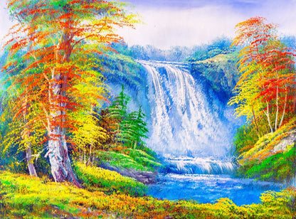 Colorful Waterfall Watercolor Painting Home Decor Premium Quality Poster Print Choose Your Sizes