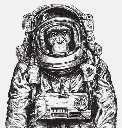 Monkey in Space Suit B&W Painting Home Decor Premium Quality Poster Print Choose Your Sizes