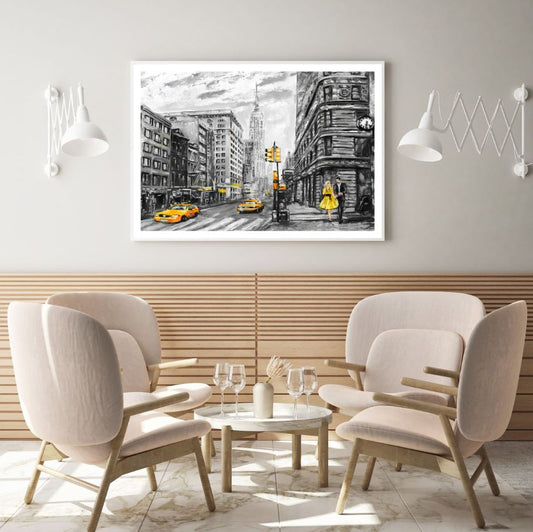 City B&W Watercolor Painting Home Decor Premium Quality Poster Print Choose Your Sizes