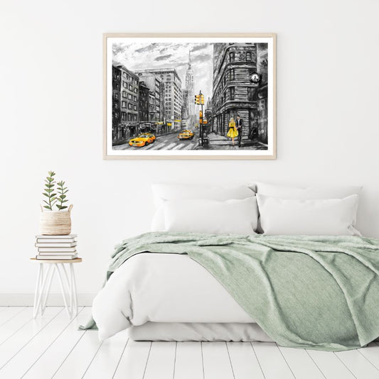 City Street Scenery B&W Painting Home Decor Premium Quality Poster Print Choose Your Sizes
