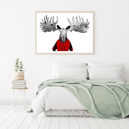 Elk Wearing a Red Jersey Painting Home Decor Premium Quality Poster Print Choose Your Sizes