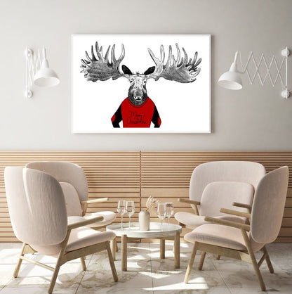 Moose Wearing a Jursey Painting Home Decor Premium Quality Poster Print Choose Your Sizes