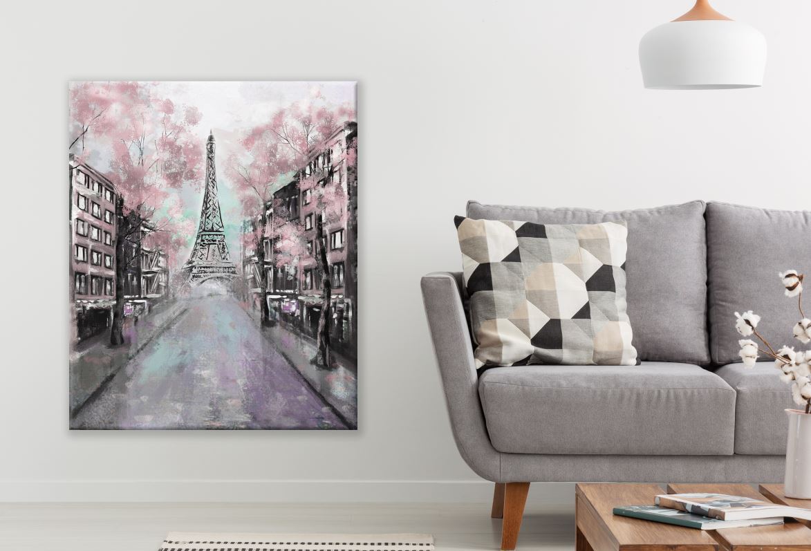 Eiffel Tower Street Pink Floral Painting Print 100% Australian Made