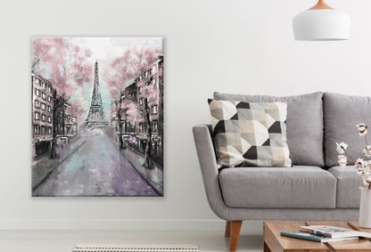 Eiffel Tower Street Pink Floral Painting Print 100% Australian Made