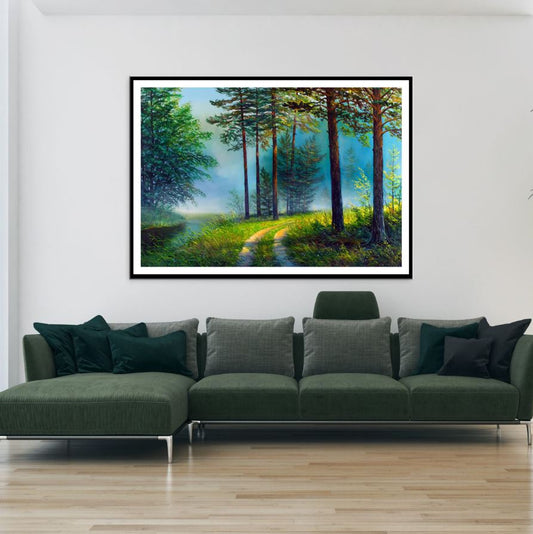 Road in Forest Oil Painting Home Decor Premium Quality Poster Print Choose Your Sizes